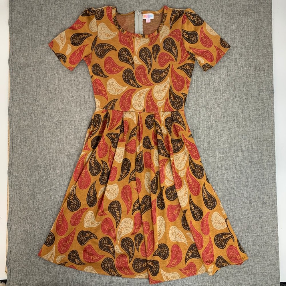LuLaRoe Knit Dress Small Paisley‎ Print Pleated Short Sleeve Zipper Closure